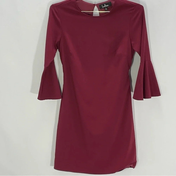 Lulu’s Last Love Song Burgundy Tie Waist Bell Sleeve Mini Dress - Picture 2 of 10